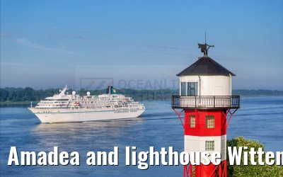 Amadea and lighthouse Wittenbergen Elbe