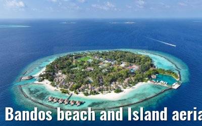 Bandos beach and Island aerial view Maldives