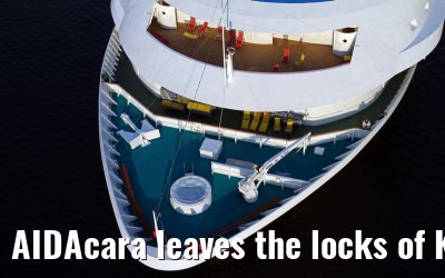 AIDAcara leaves the locks of Kiel-Holtenau, 19. April 2014