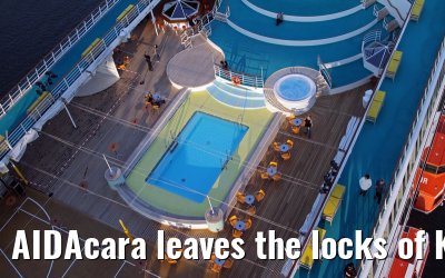 AIDAcara leaves the locks of Kiel-Holtenau, 19. April 2014