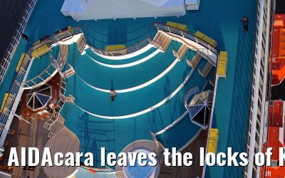 AIDAcara leaves the locks of Kiel-Holtenau, 19. April 2014