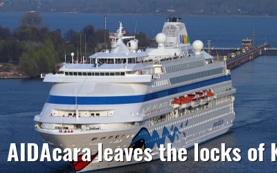 AIDAcara leaves the locks of Kiel-Holtenau, 19. April 2014