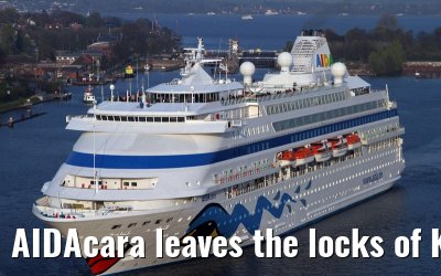 AIDAcara leaves the locks of Kiel-Holtenau, 19. April 2014