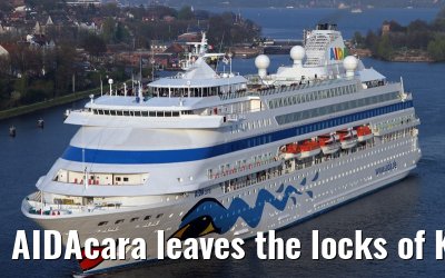 AIDAcara leaves the locks of Kiel-Holtenau, 19. April 2014