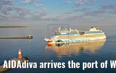 AIDAdiva arrives the port of Warnemuende 03.08.2019