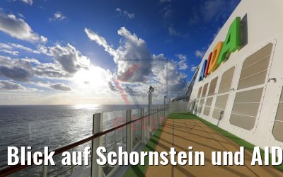 Blick auf Schornstein und AIDA Logo