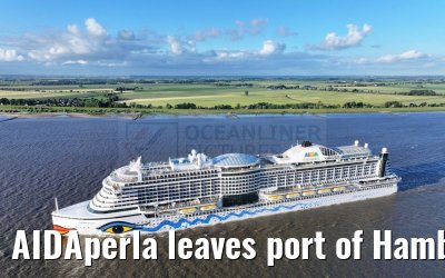 AIDAperla leaves port of Hamburg 19.06.2024