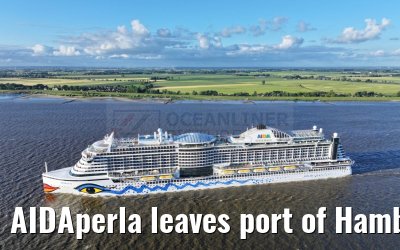 AIDAperla leaves port of Hamburg 19.06.2024
