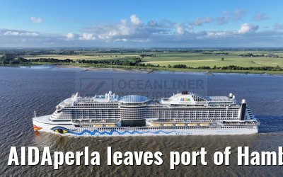 AIDAperla leaves port of Hamburg 19.06.2024