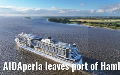 AIDAperla leaves port of Hamburg 19.06.2024