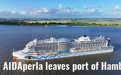 AIDAperla leaves port of Hamburg 19.06.2024