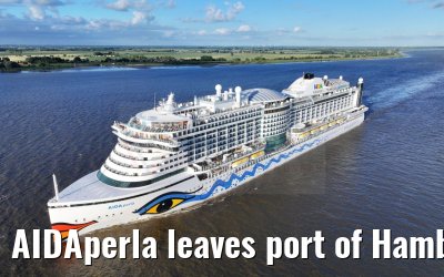 AIDAperla leaves port of Hamburg 19.06.2024