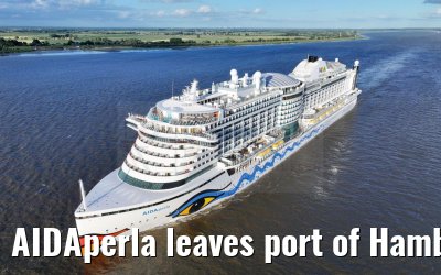 AIDAperla leaves port of Hamburg 19.06.2024