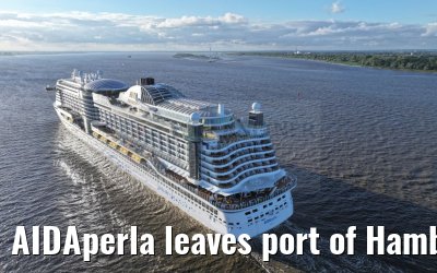 AIDAperla leaves port of Hamburg 19.06.2024