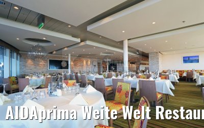 AIDAprima Weite Welt Restaurant eingedeckt abends