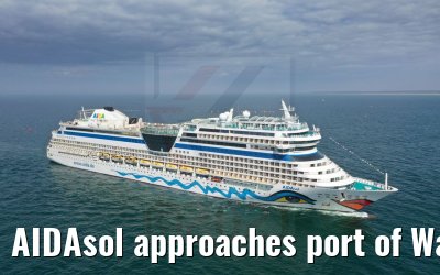 AIDAsol approaches port of Warnemünde 24.04.2021