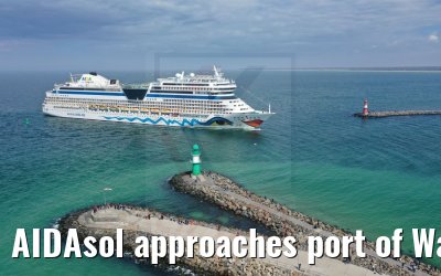 AIDAsol approaches port of Warnemünde 24.04.2021