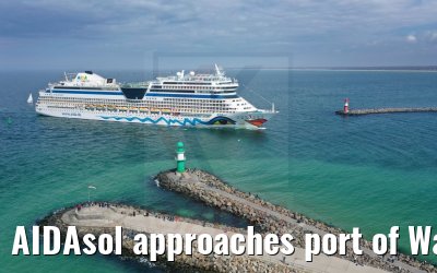 AIDAsol approaches port of Warnemünde 24.04.2021