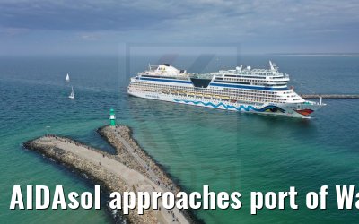 AIDAsol approaches port of Warnemünde 24.04.2021
