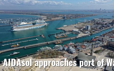 AIDAsol approaches port of Warnemünde 24.04.2021