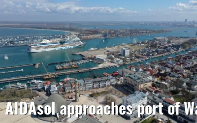 AIDAsol approaches port of Warnemünde 24.04.2021