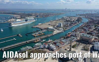 AIDAsol approaches port of Warnemünde 24.04.2021