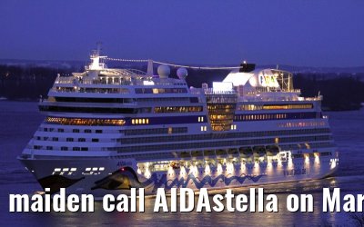 maiden call AIDAstella on March 12, 2013 in the port of Hamburg