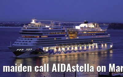 maiden call AIDAstella on March 12, 2013 in the port of Hamburg