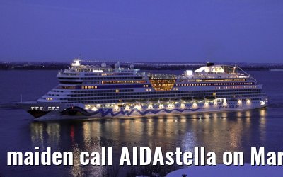 maiden call AIDAstella on March 12, 2013 in the port of Hamburg