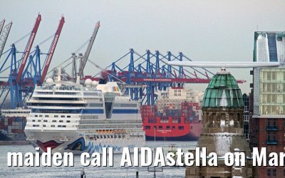 maiden call AIDAstella on March 12, 2013 in the port of Hamburg