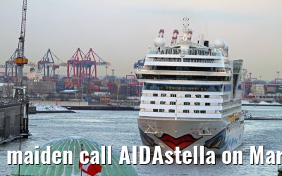maiden call AIDAstella on March 12, 2013 in the port of Hamburg