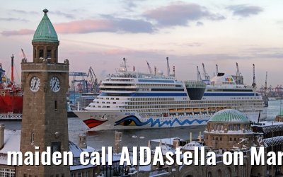 maiden call AIDAstella on March 12, 2013 in the port of Hamburg