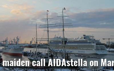 maiden call AIDAstella on March 12, 2013 in the port of Hamburg