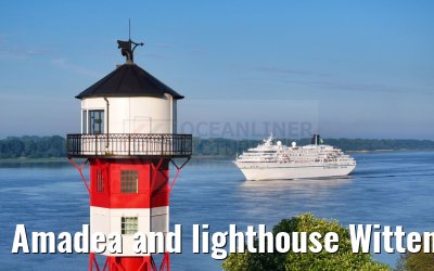 Amadea and lighthouse Wittenbergen Elbe 06.05.2024
