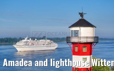 Amadea and lighthouse Wittenbergen Elbe 06.05.2024