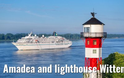 Amadea and lighthouse Wittenbergen Elbe 06.05.2024