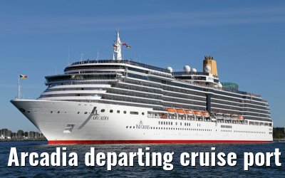 Arcadia departing cruise port Warnemuende 09. August 2015