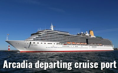 Arcadia departing cruise port Warnemuende 09. August 2015