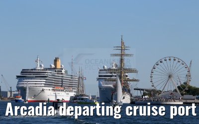 Arcadia departing cruise port Warnemuende 09. August 2015