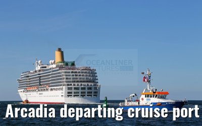 Arcadia departing cruise port Warnemuende 09. August 2015