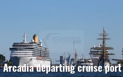 Arcadia departing cruise port Warnemuende 09. August 2015