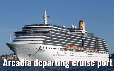 Arcadia departing cruise port Warnemuende 09. August 2015