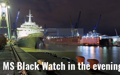 MS Black Watch in the evening at the shipyard Blohm+Voss in Hamburg 12.12.2016