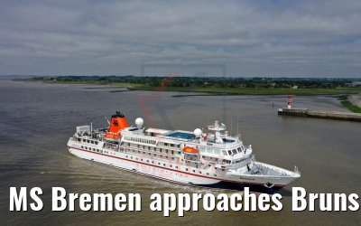 MS Bremen approaches Brunsbuettel locks 26.05.2020