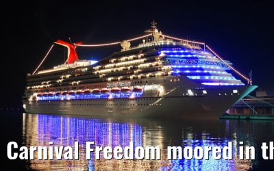 Carnival Freedom moored in the port of Venice on the night of the naming ceremony, 04. March 2007