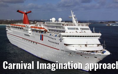 Carnival Imagination approaching port of Nassau, 18. April 2009