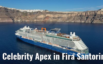 Celebrity Apex in Fira Santorini evening view