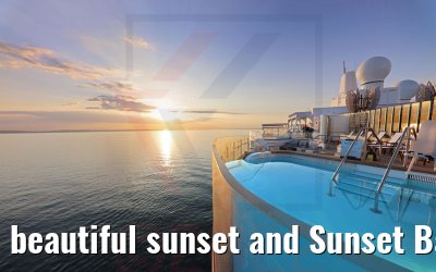 beautiful sunset and Sunset Bar with Infinity Pool Celebrity Beyond