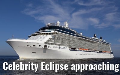 Celebrity Eclipse approaching port of Warnemuende, 22. July 2014