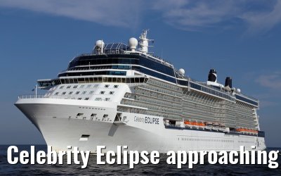 Celebrity Eclipse approaching port of Warnemuende, 22. July 2014